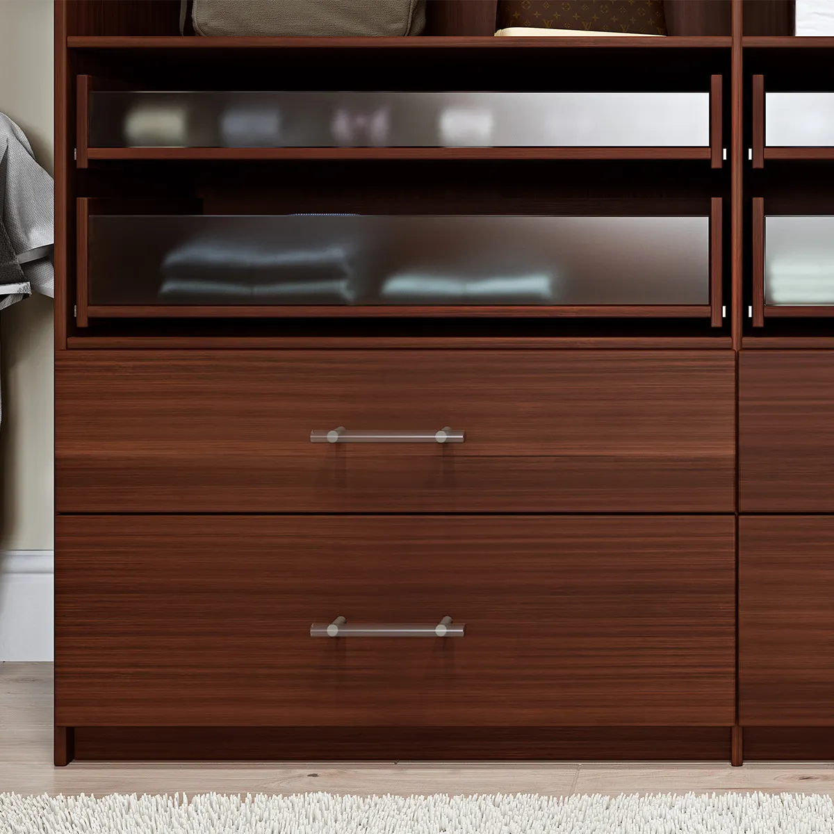 Spaced Drawer with Glass Inserts