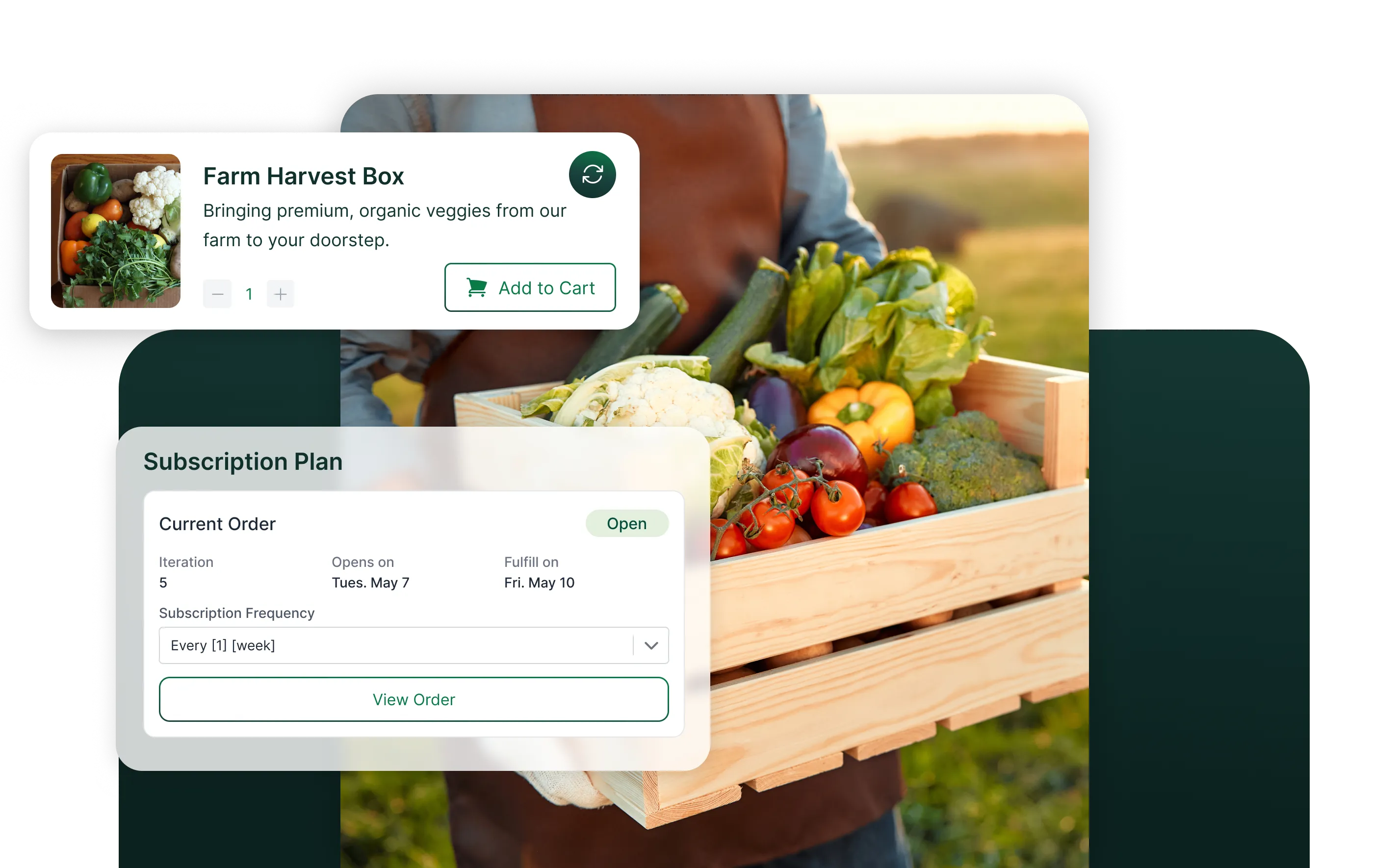 Selling subscriptions online for vegetables, meat, fish and produce