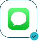 Green chat message icon with white speech bubble and blue verification checkmark.