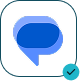 Chat bubble icon in blue with a small blue checkmark in the bottom right corner indicating verification.