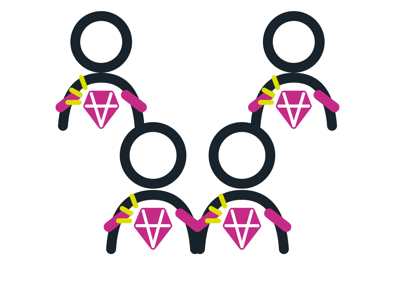 Four women, each with a diamond, gathering through shared experiences