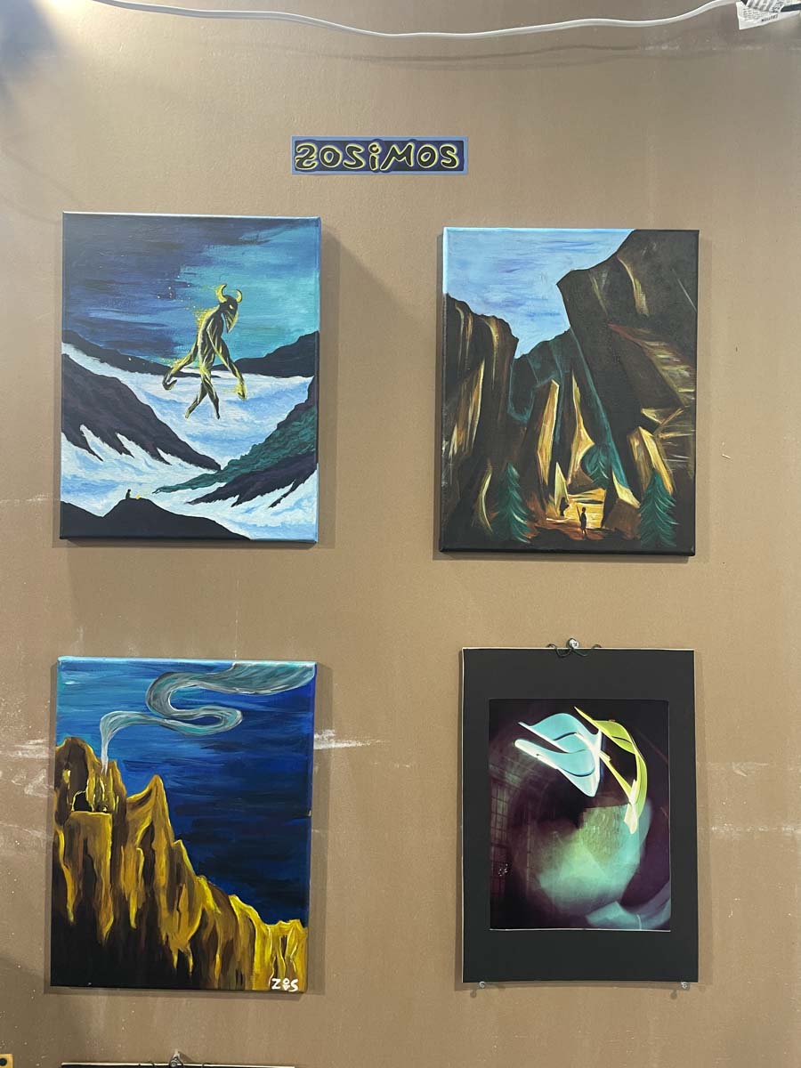 Pancakes & Booze Exhibition Event, art on wall.