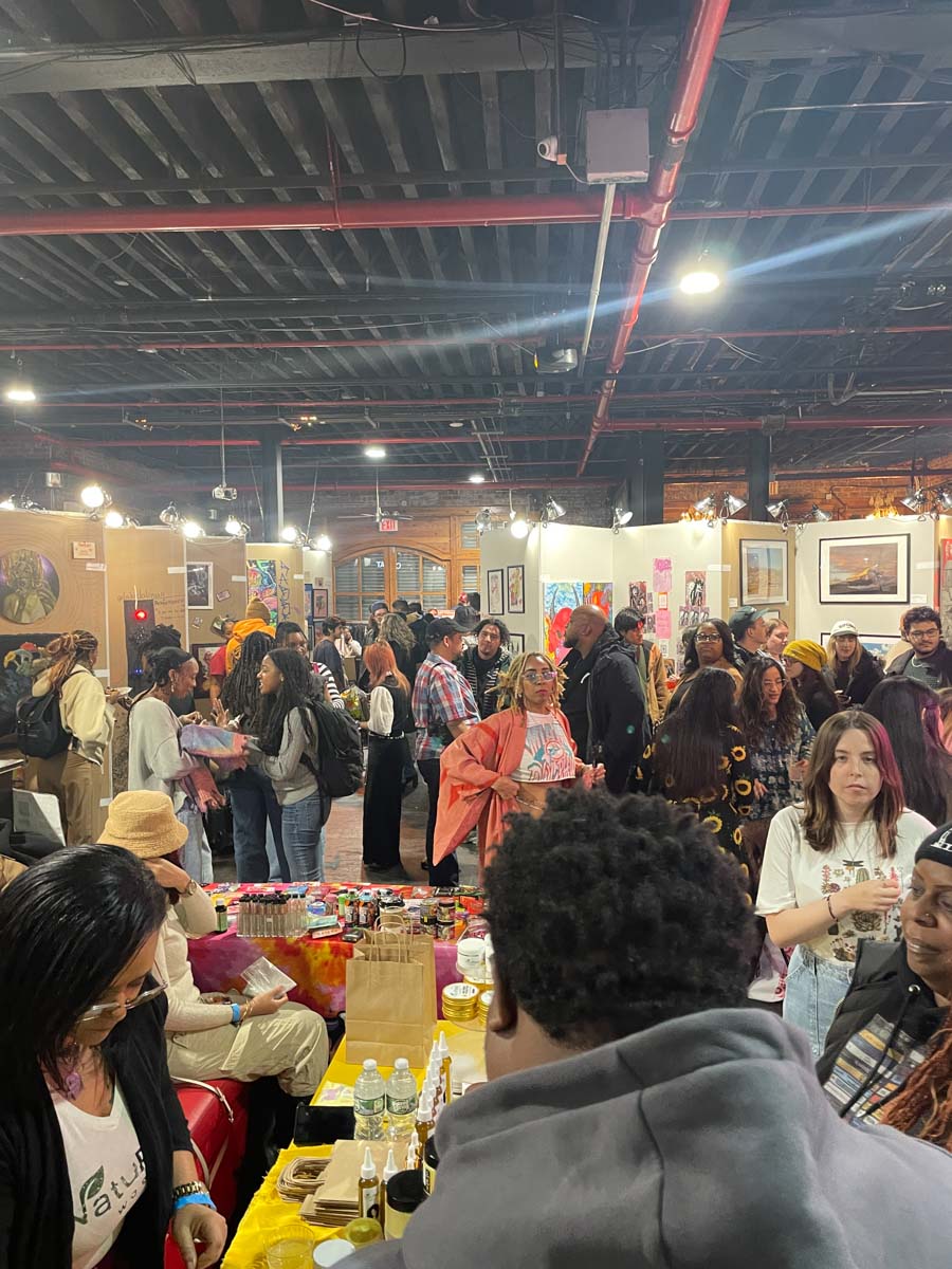 Pancakes & Booze Exhibition Event, art on wall.