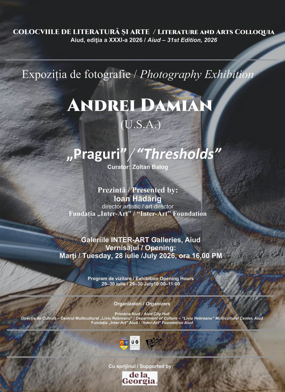 A flyer for "Praguri/Thresholds" solo light-painting photography exhibition.