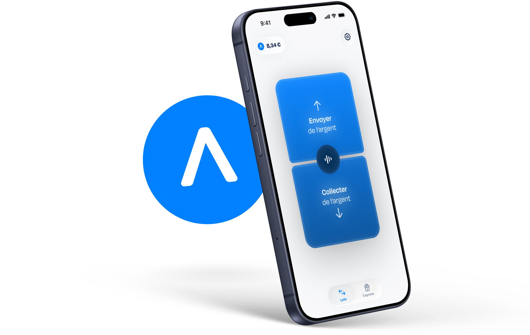 Écran d'application mobile avec clavier numérique et options Demander et Envoyer pour euros.