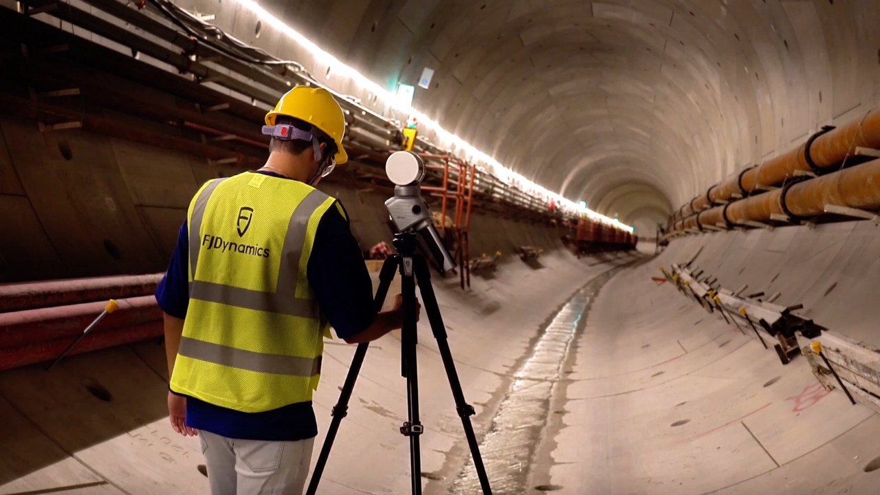 Skenování tunelu s FJD Trion T1 na stativu – propojení stanovisek pomocí SLAM