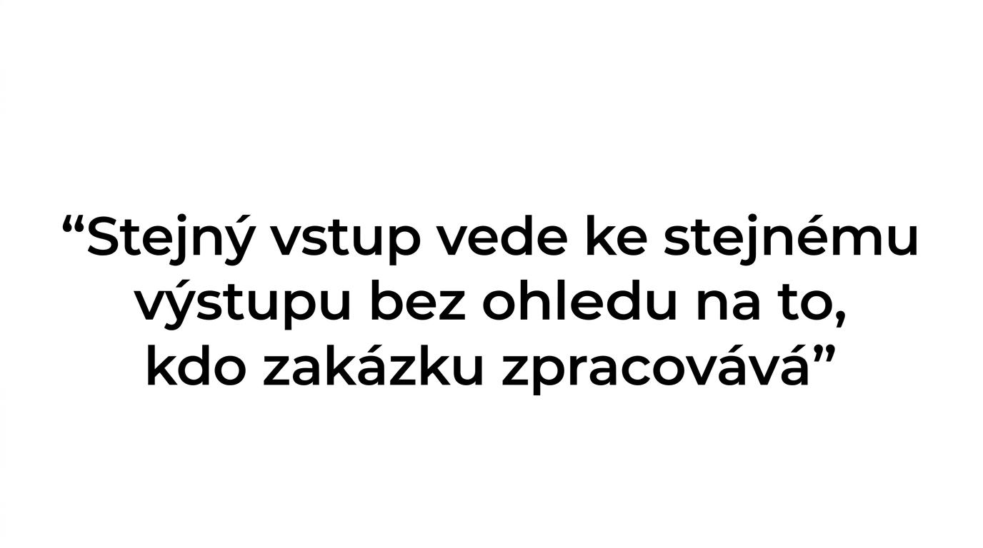Zvýrazněný citát o tom, že standardizace může být větší přínos než samotná úspora minut.