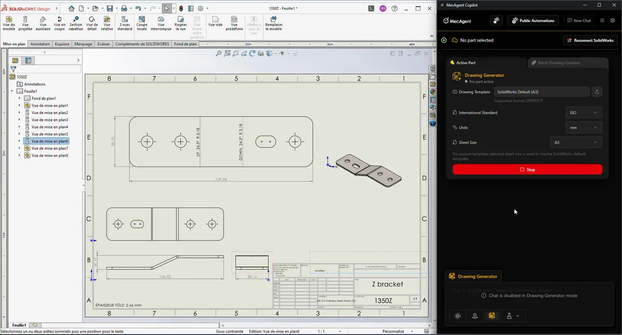Výrobní výkres vygenerovaný z 3D modelu držáku