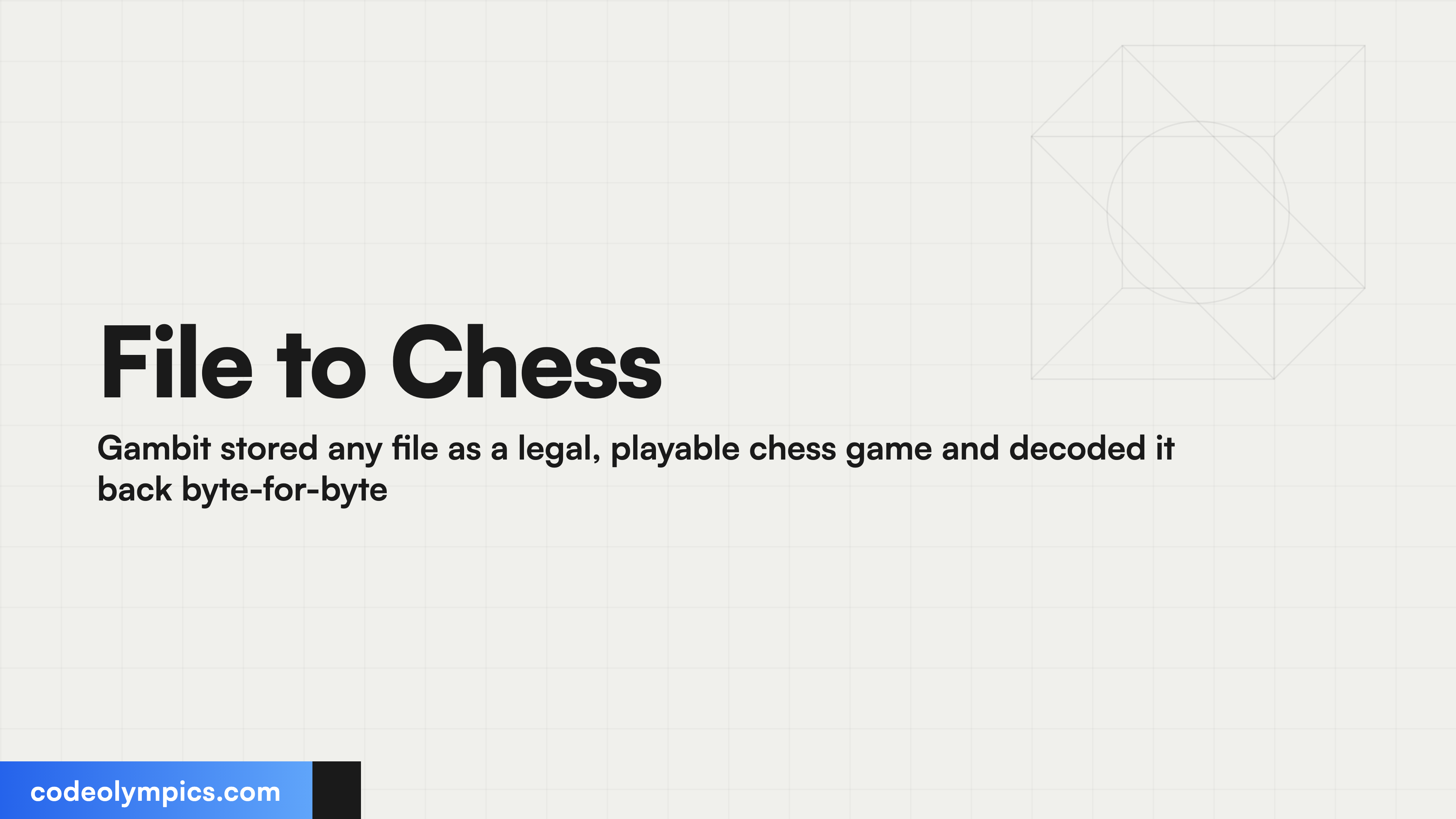 File to Chess Gambit stored any file as a legal, playable chess game and decoded it back byte-for...