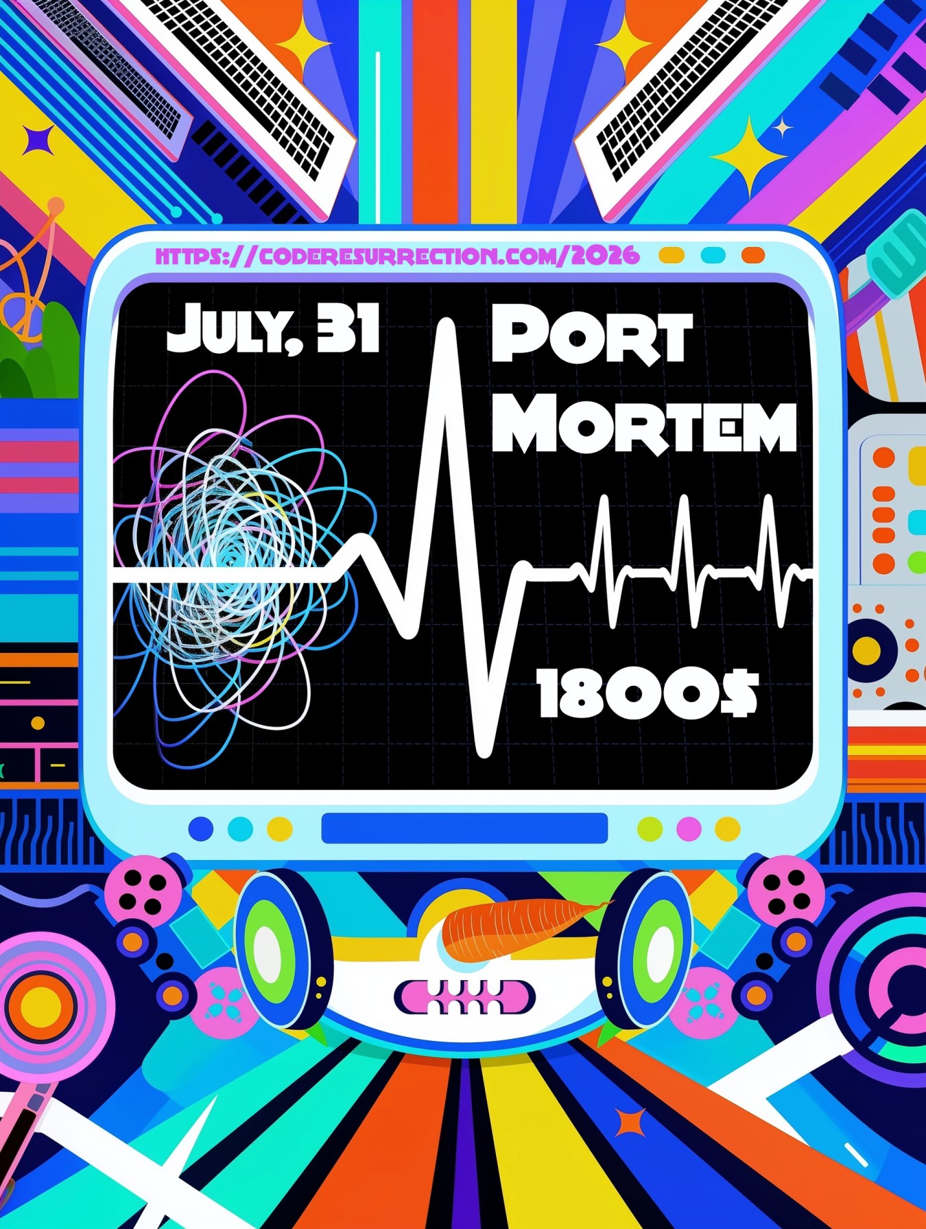 Code Resurrection 2026 — Port Mortem hackathon poster