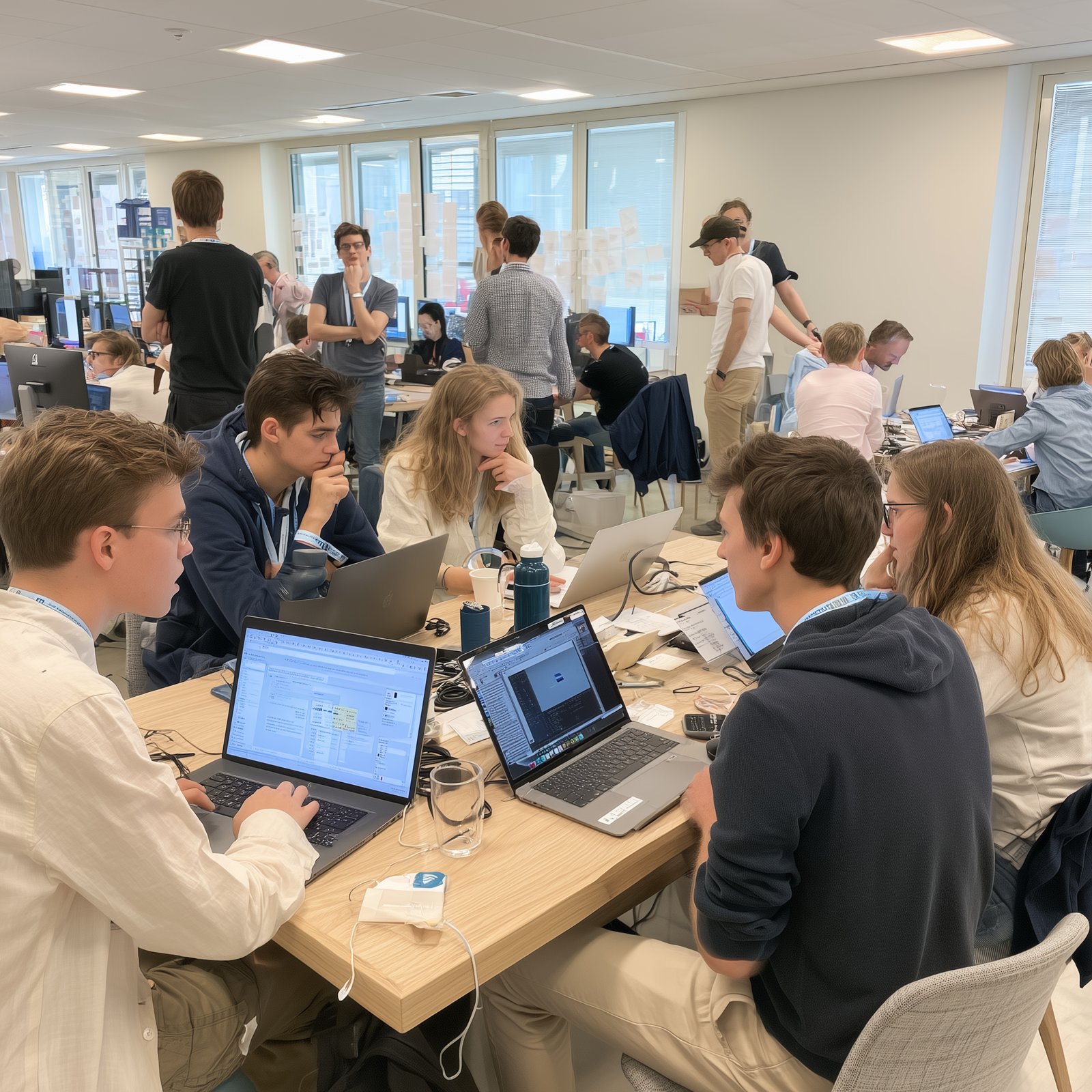 Teams collaborating at a hackathon venue