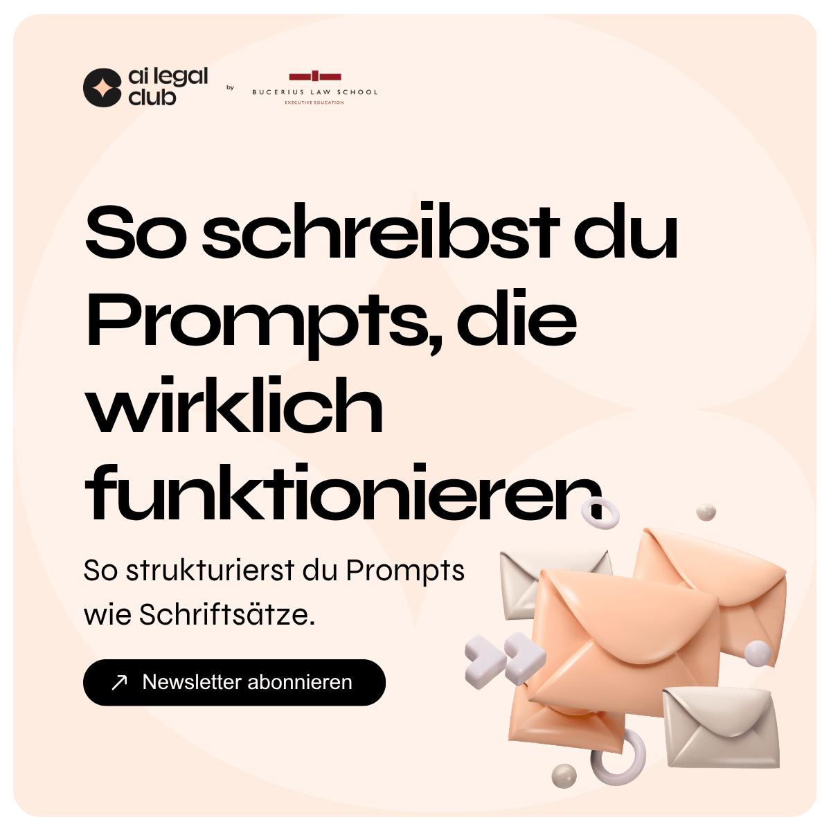 Anleitung zum Schreiben wirksamer Prompts mit einer Illustration von schwebenden Briefumschlägen.