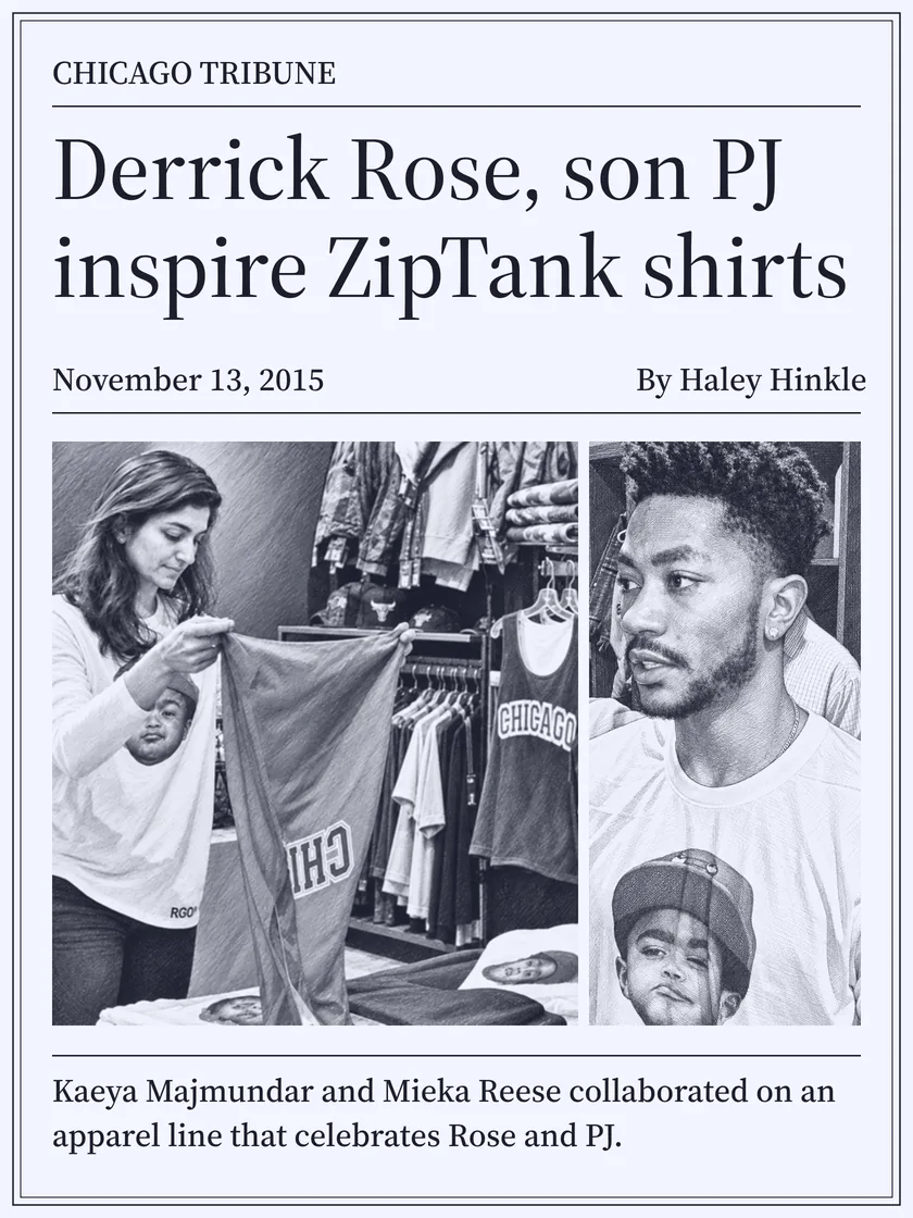 Chicago Tribune, November 2015: Derrick Rose and his son PJ inspire a line of shirts