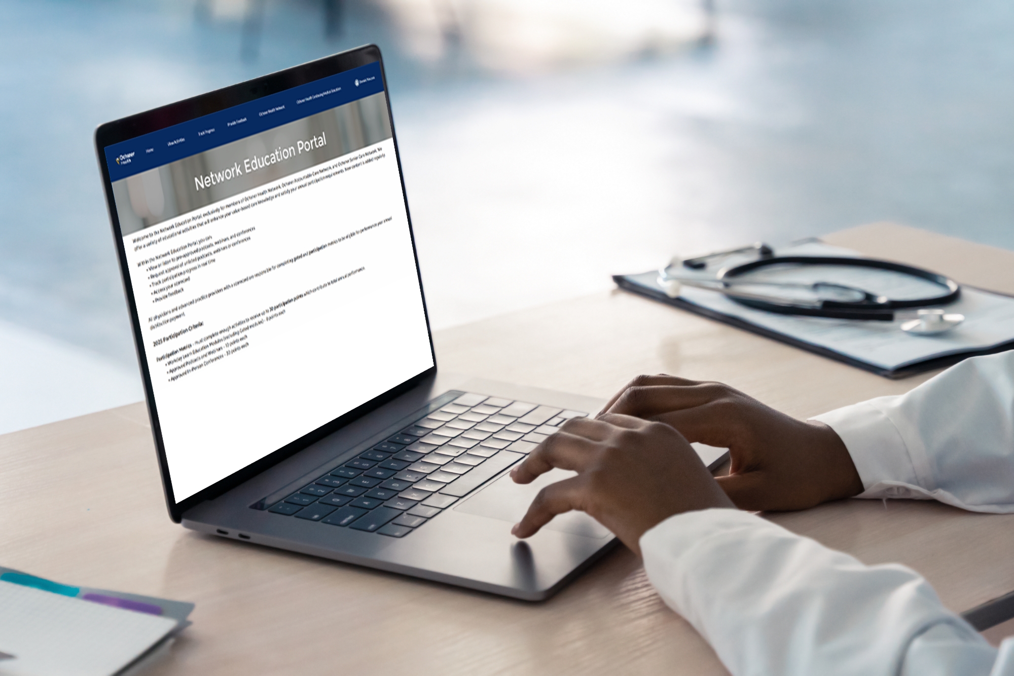 Laptop screen showing the Network Education Portal.