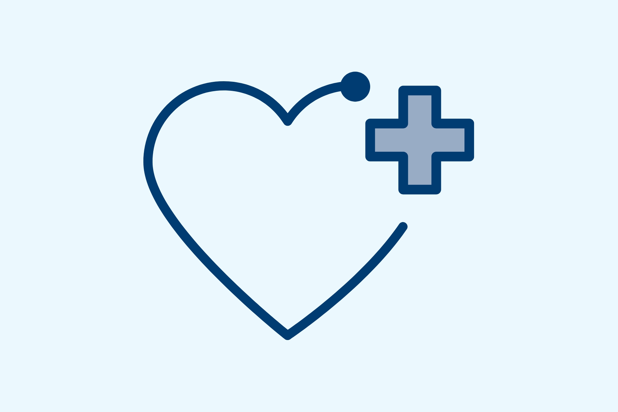 Heart outline with a medical cross, representing heart health, cardiovascular care, or treatment for heart-related conditions.