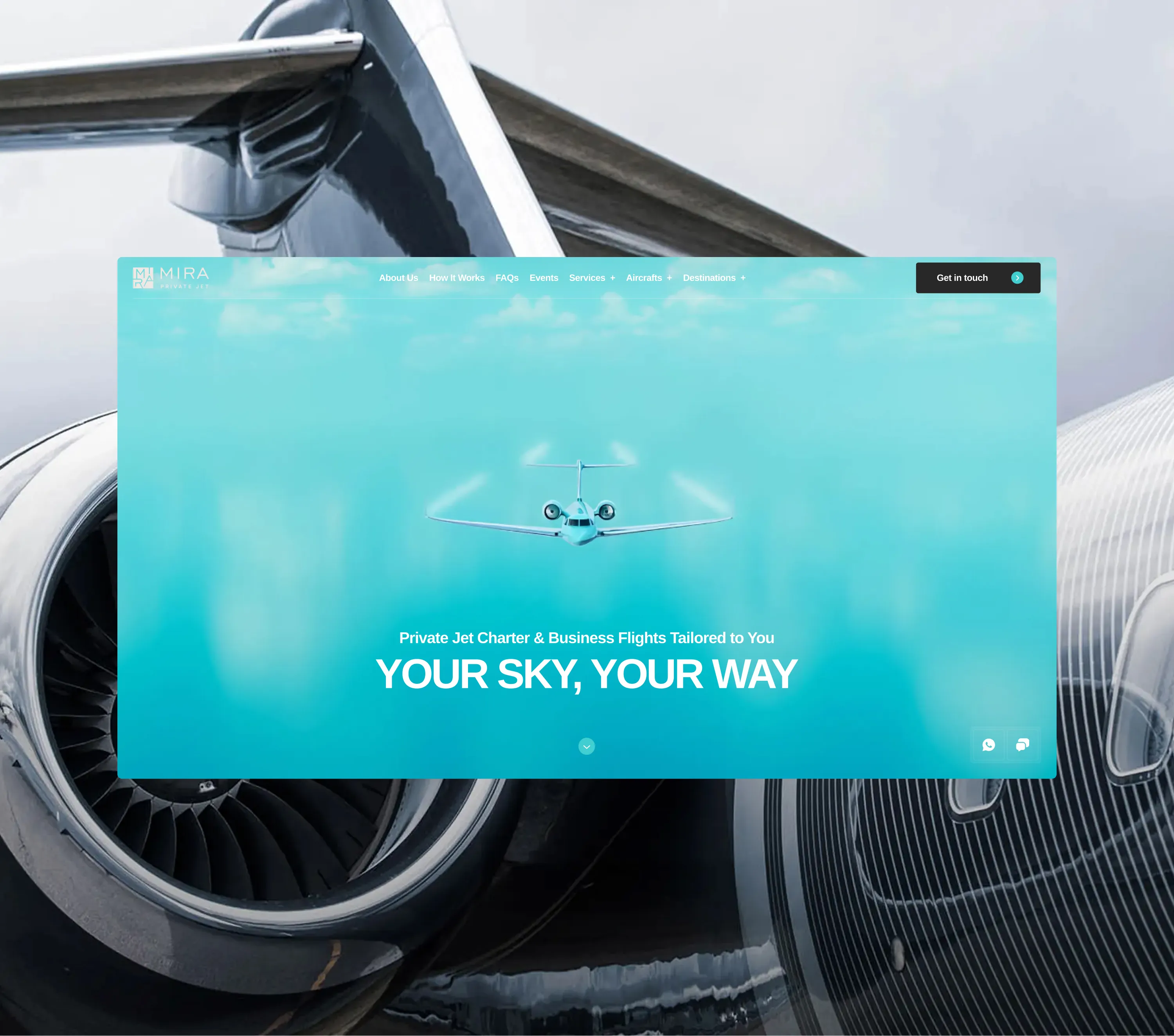 Mira Private Jets — multilingual Webflow site with GSAP motion, 300+ CMS pages and a multimodal booking engine for VIP charters.