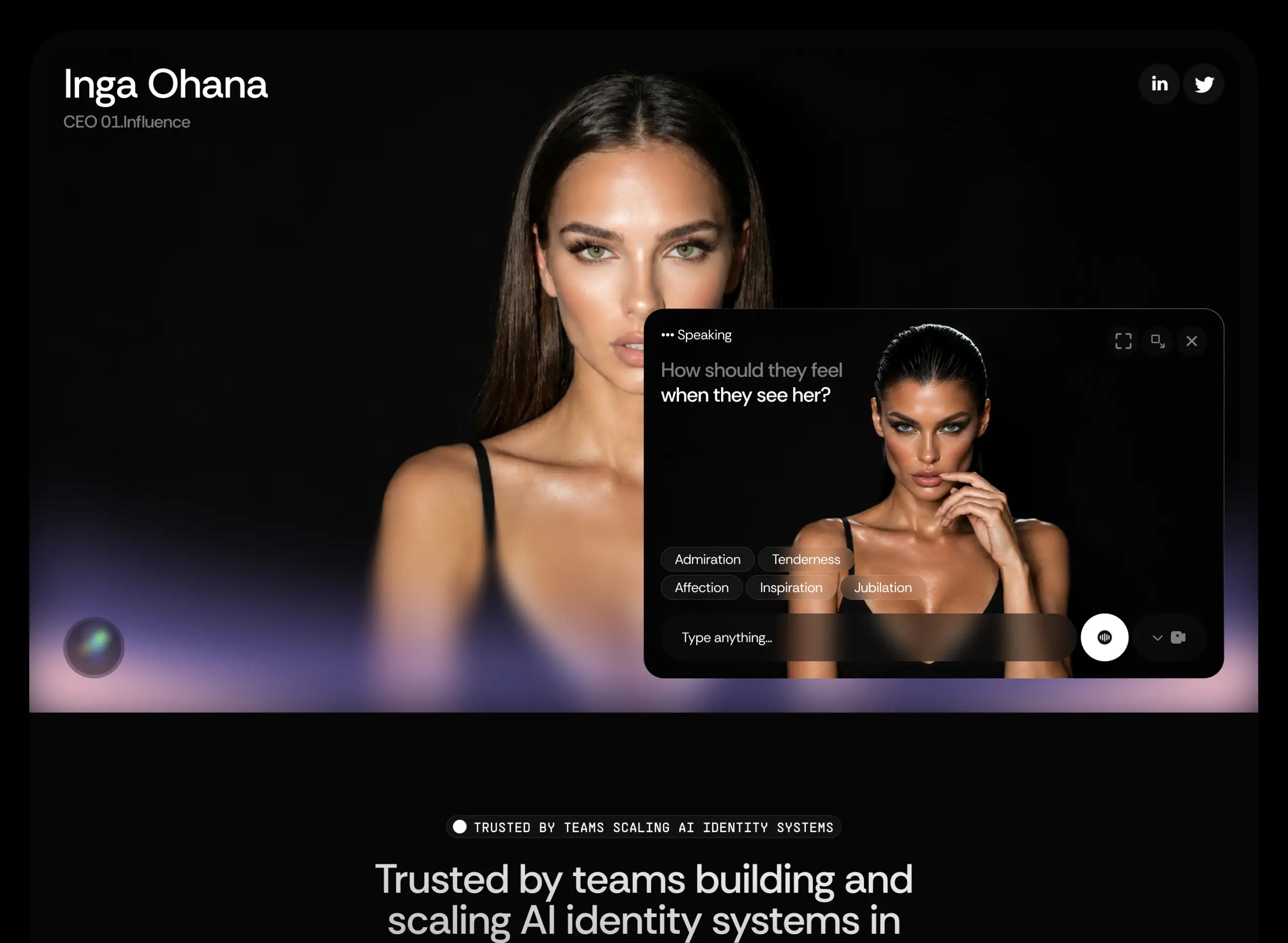 Case study for a confidential AI influencer agency. We redefined positioning into an AI identity system with new UX, IA, copy system and AI interaction layer.