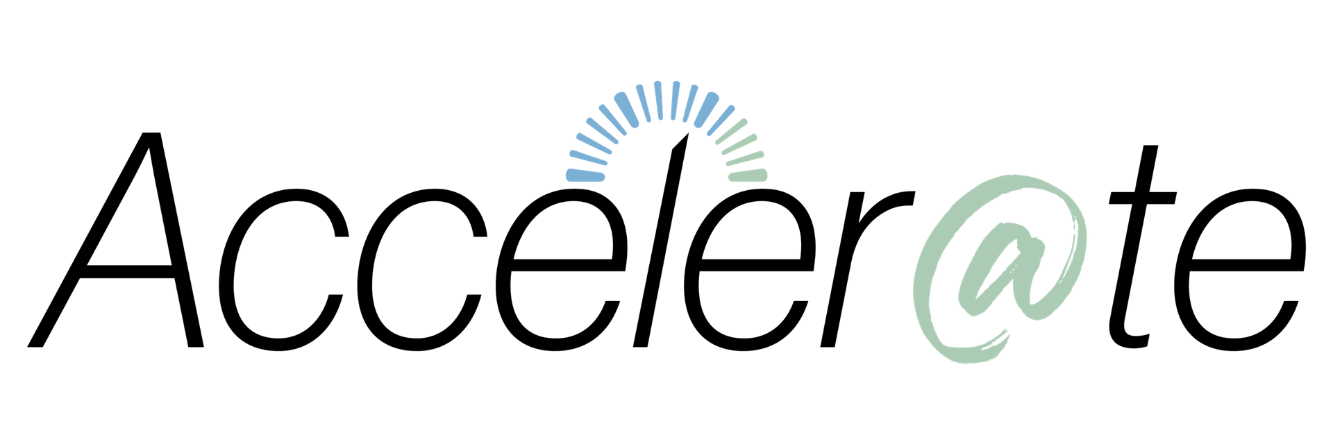 Stylized Accelerate Conference logo with a curved arc motif and hand drawn at symbol representing leadership and crisis communications training.