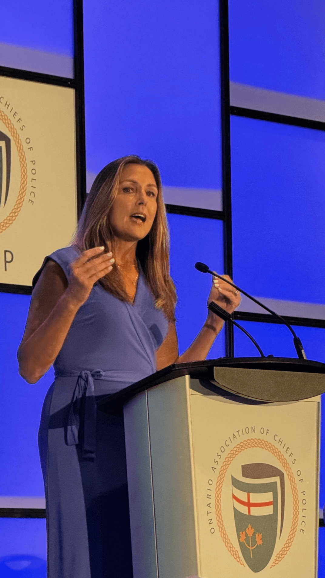 Julie Parker author of Yellow Means Go speaks about crisis communications at an Ontario police chiefs conference.