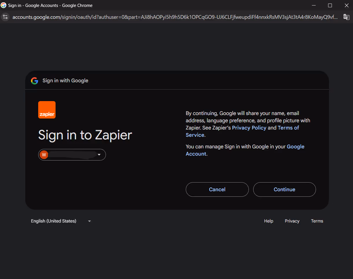 Zapier：ZapierにGmailアカウントを接続