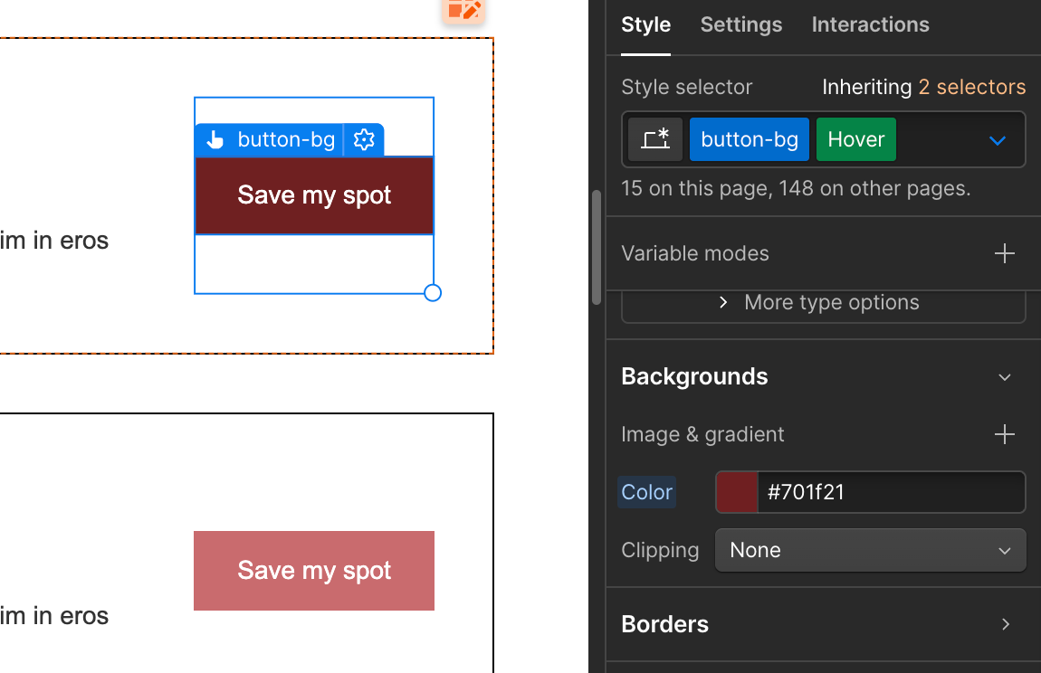 hover stateで色変更を設定する様子