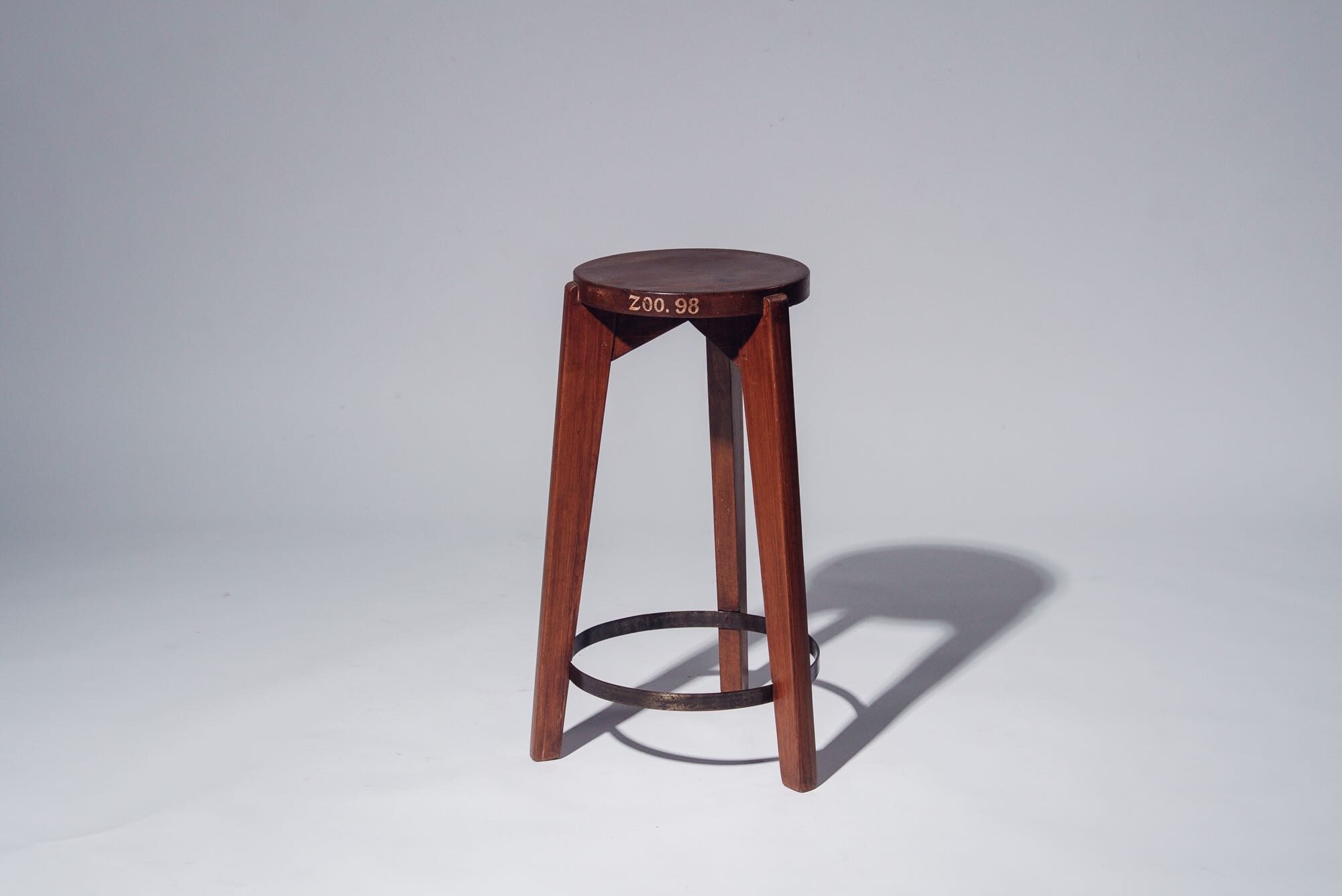 Round Wood Stool With Iron Ring