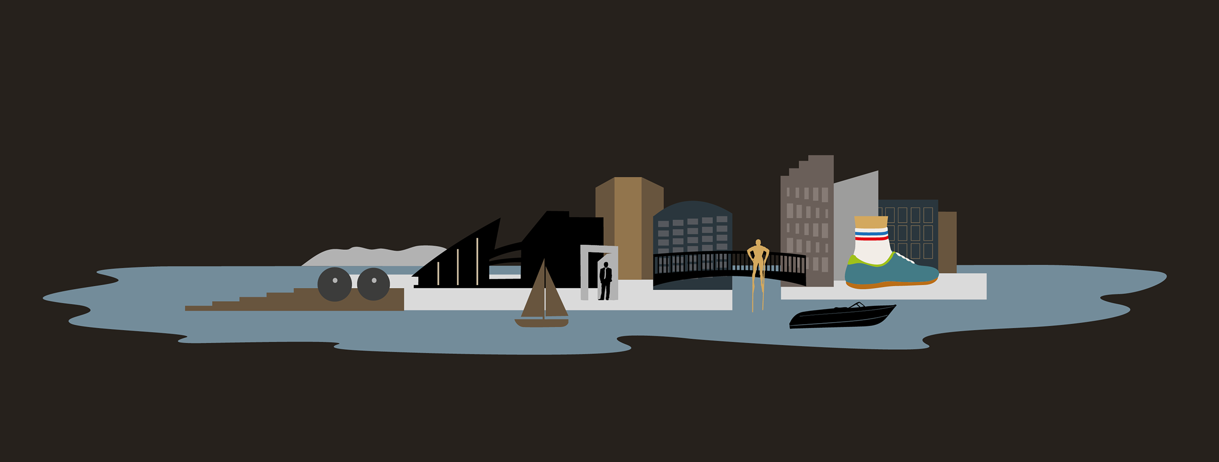 Skyline illustrasjon av Tjuvholmen