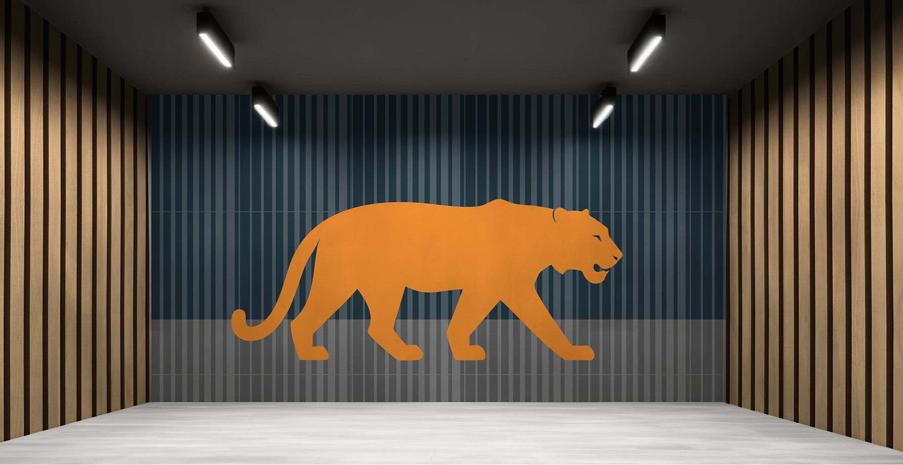 Vegg i parkeringshus med illustrasjon av en tiger