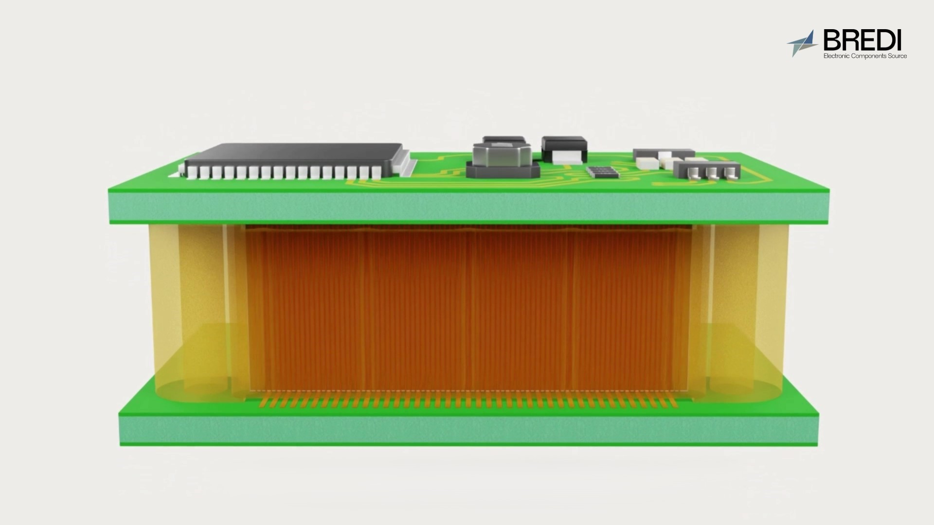 Connettore elastomerico posizionato tra due PCB