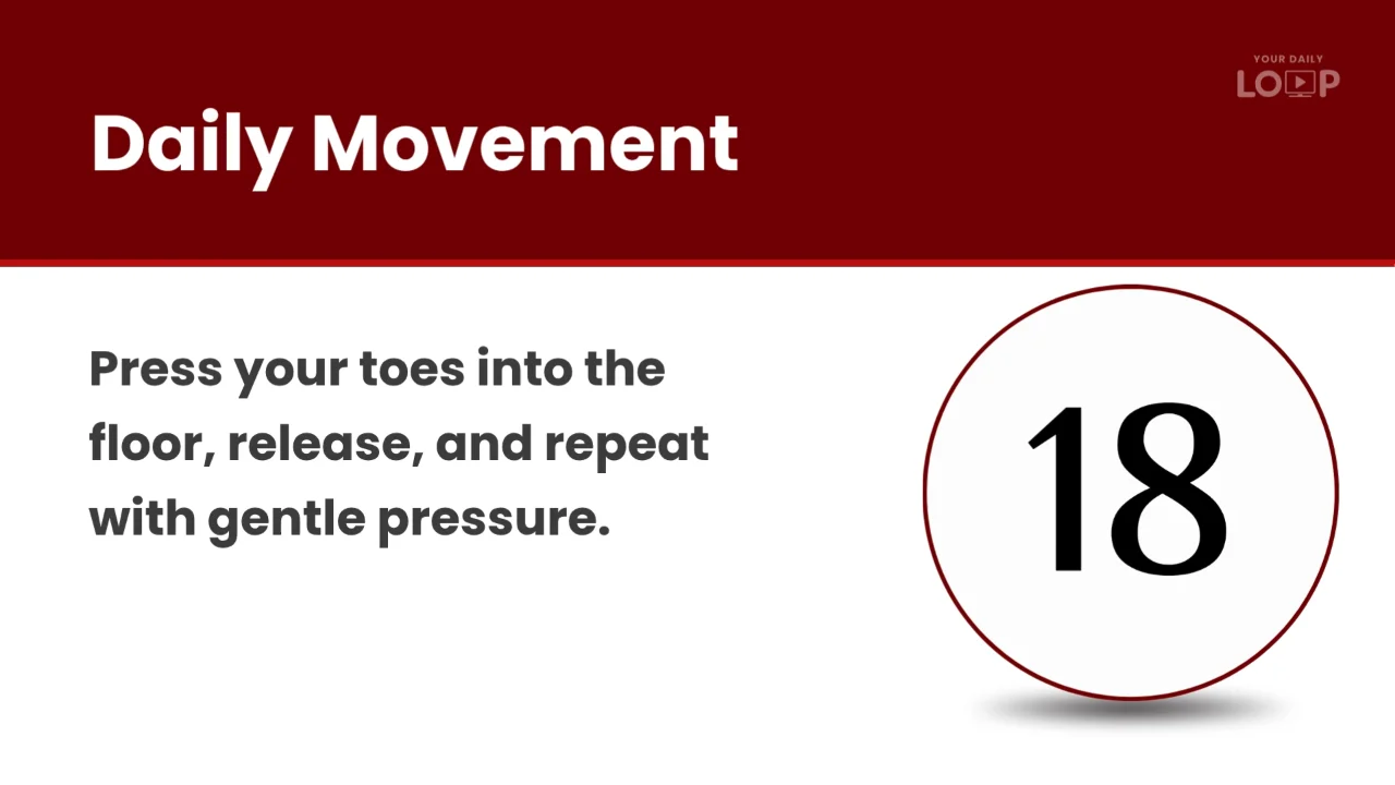 Daily Movement sample screen with a guided toe-press exercise and countdown