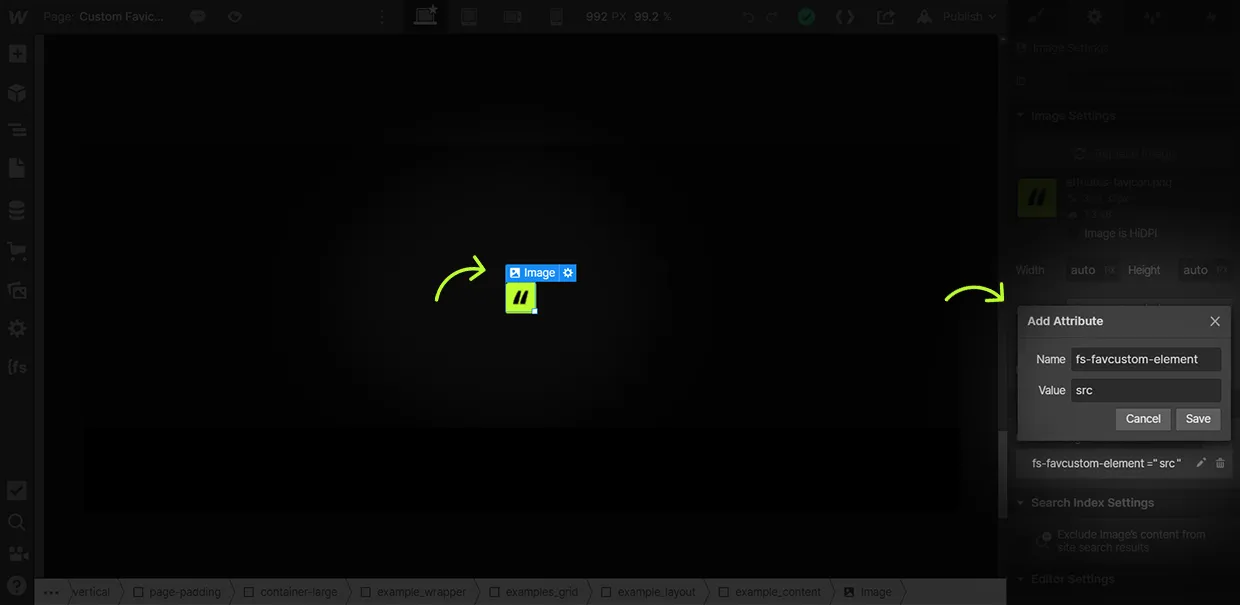 how to add custom favicon attribute