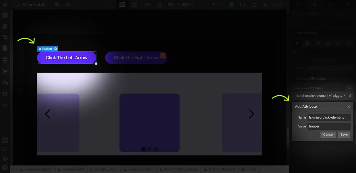 how to add mirrorclick trigger attribute