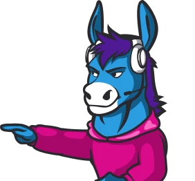 Donkey pointing left with his hand