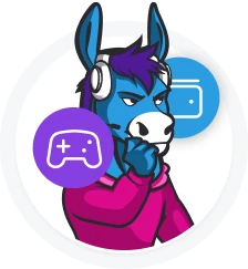 Donkey thinking of game and wallet