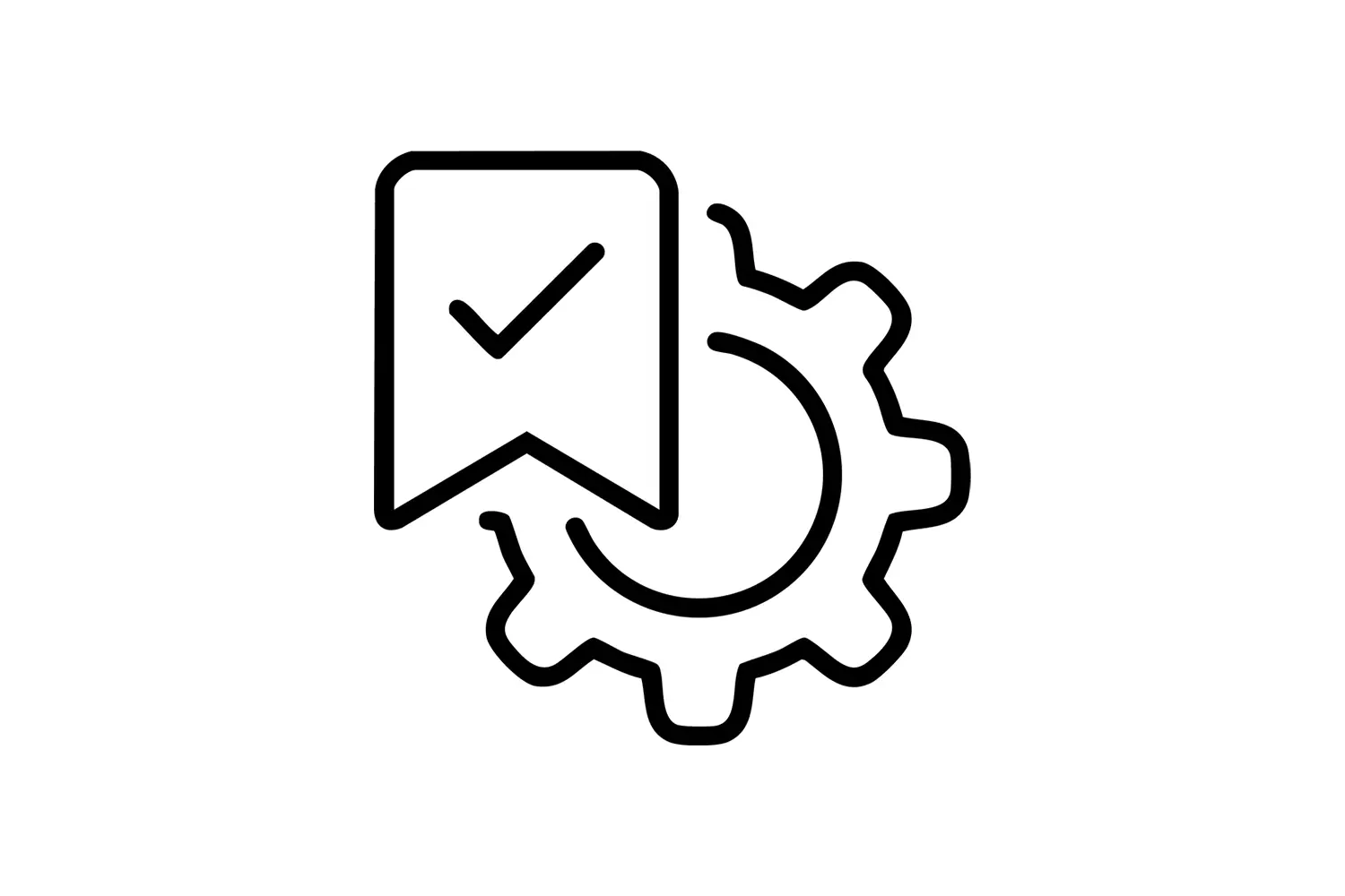 Icono de engranaje con una marca de verificación en un marcador superpuesto.
