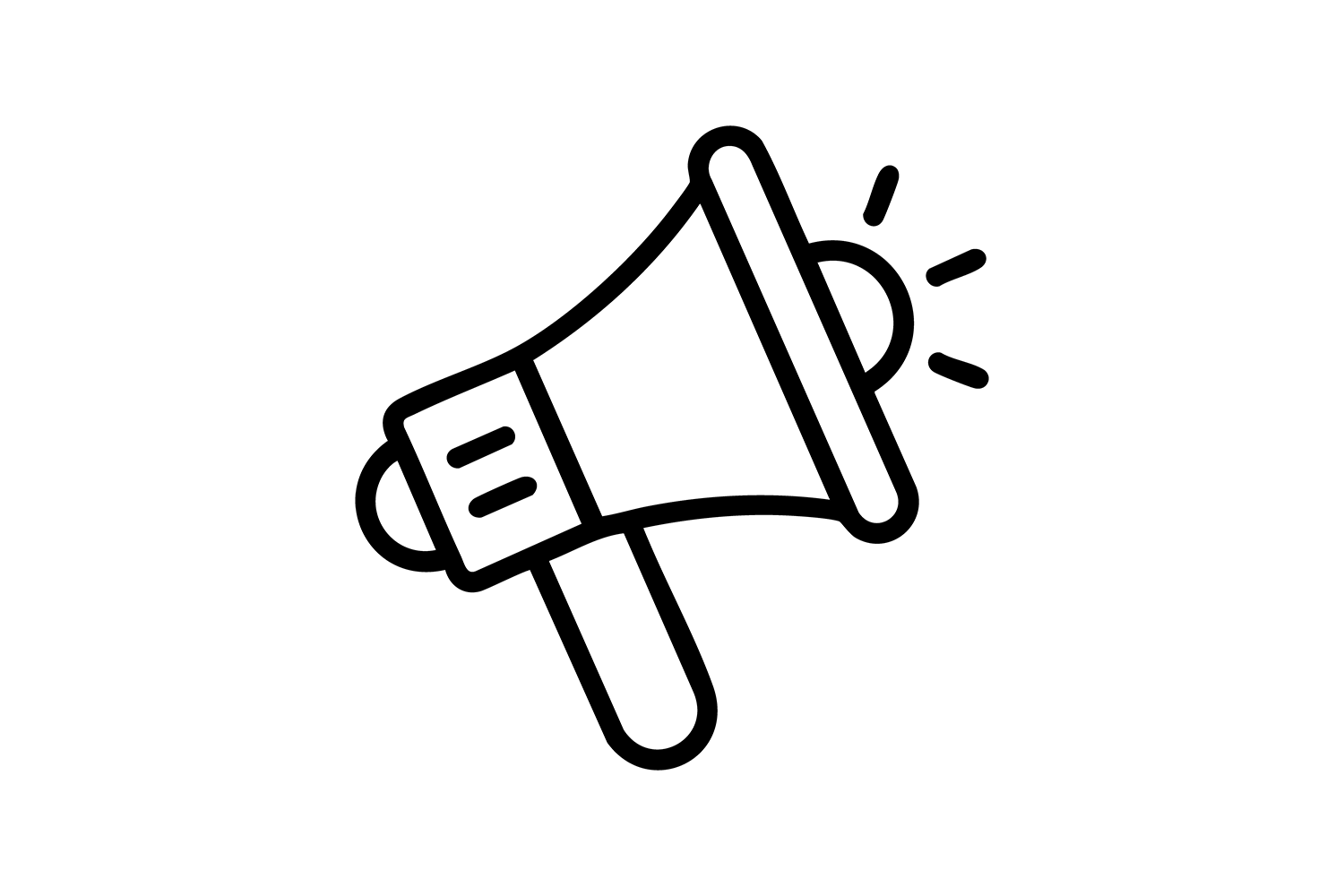 Icono de un megáfono con líneas que indican sonido o anuncio.