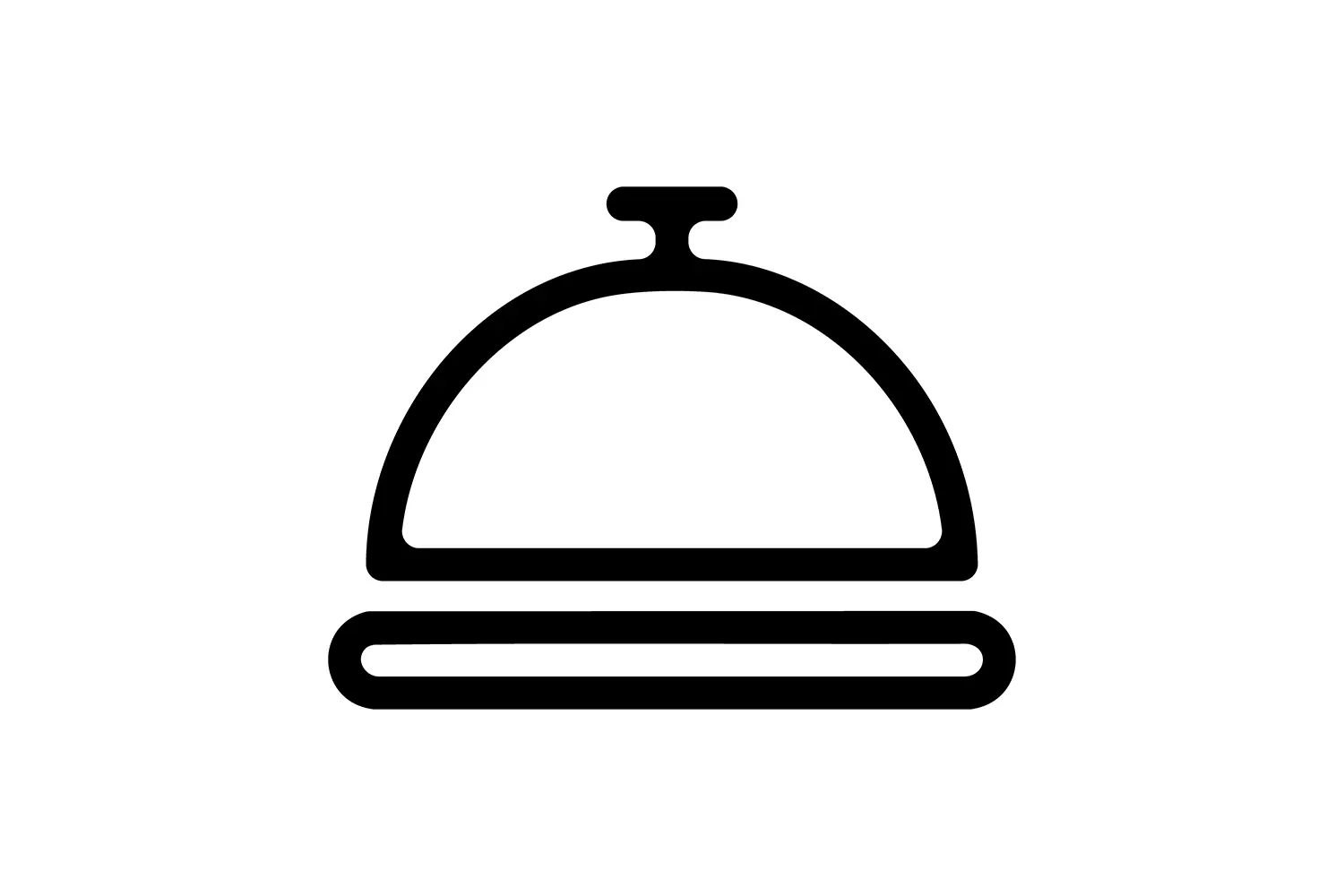 Icono de campana de servicio de hotelera en negro sobre fondo blanco.