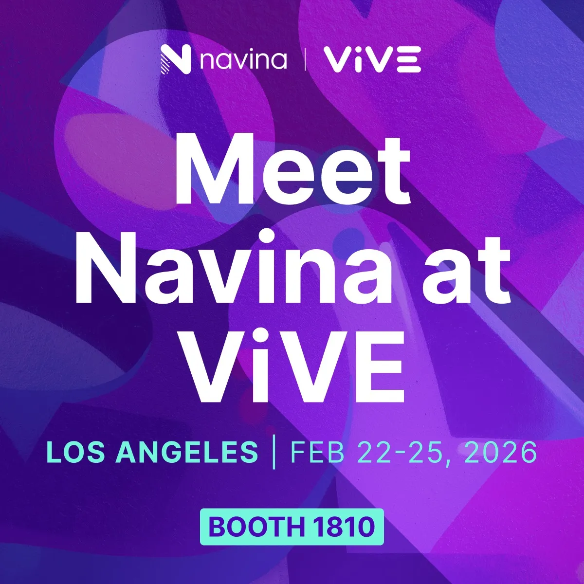 Promotional graphic for Navina at ViVE event in Los Angeles, February 22-25, 2026, booth 1810.