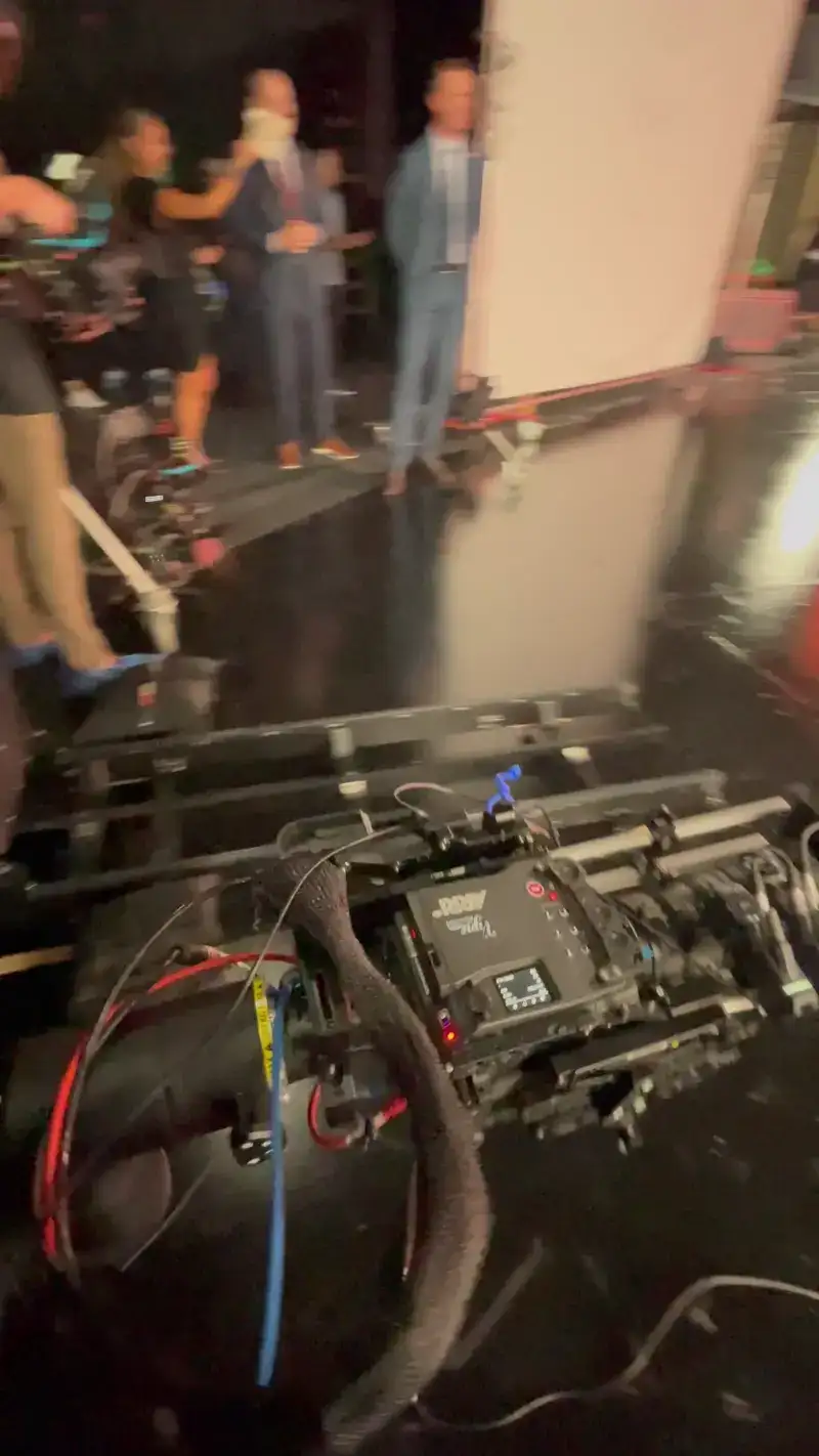 Mocolab's MRMC Cinebot Max is performing a 360 degree barrel roll with an Alexa 35 mounted in front of a large LED volume at Pier59 in NYC for NFL Today Intro.