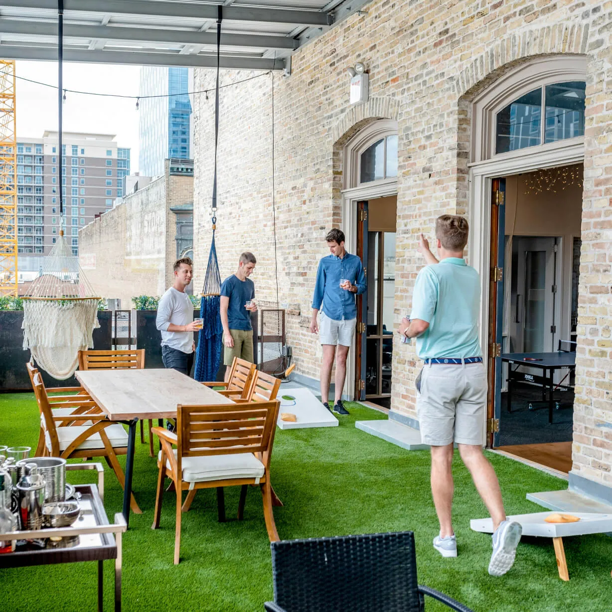 A group of employees socialising