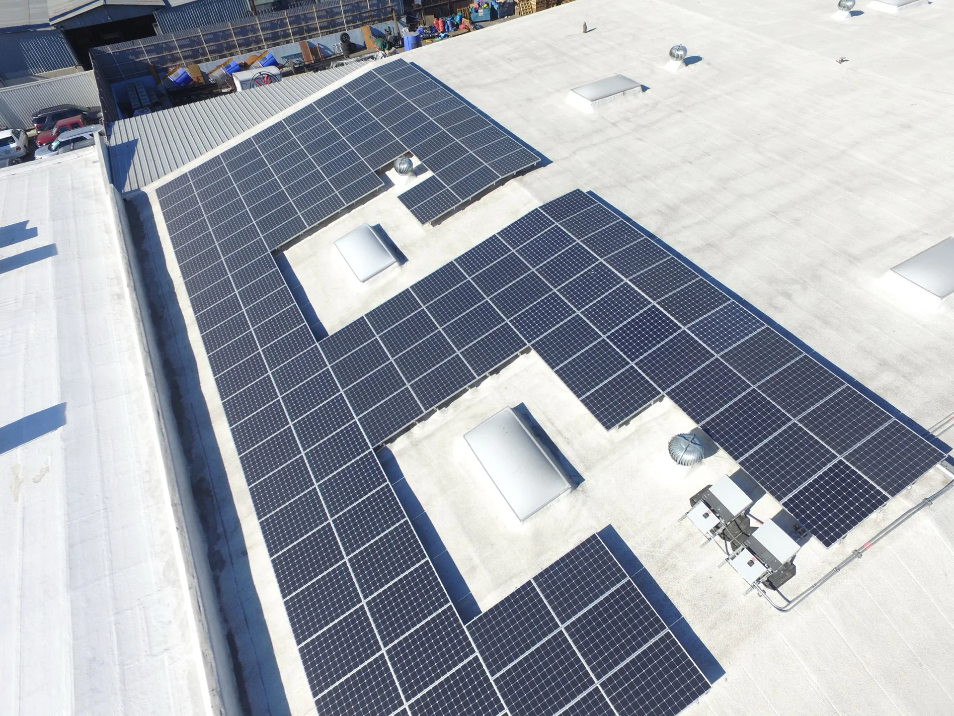 Solar panels on the roof of a building.