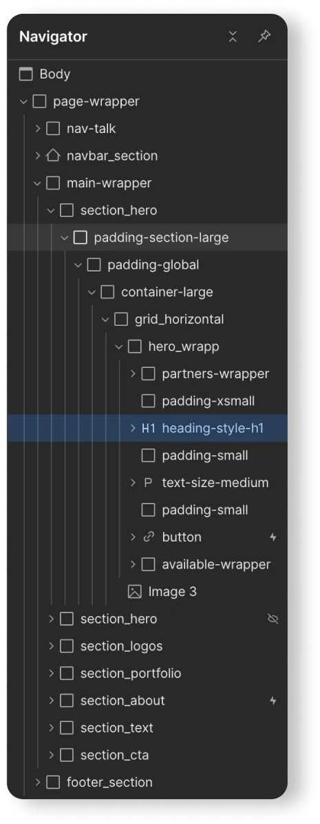 Webflow navigator
