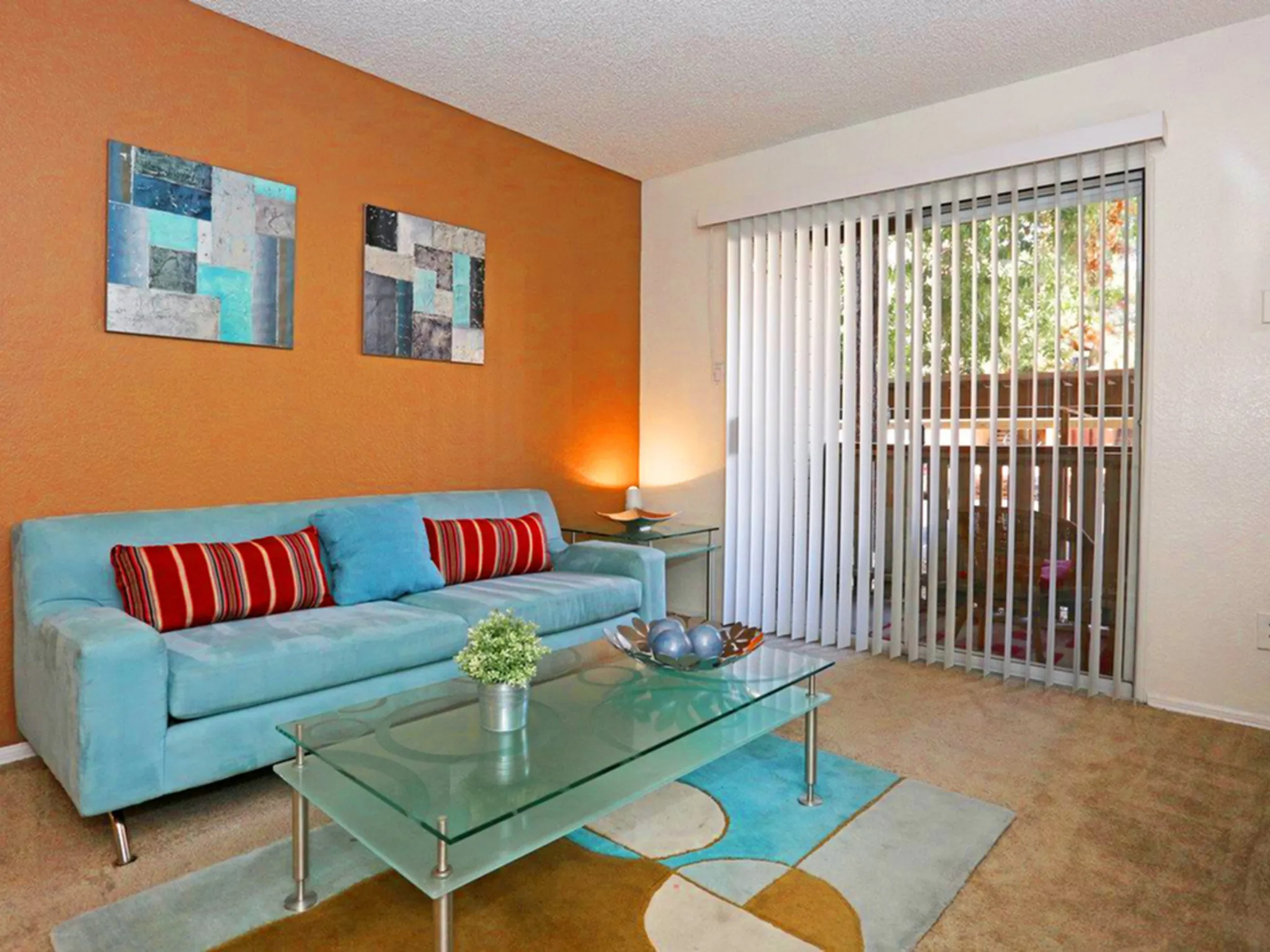 Furnished apartment living area shown — representative home at Morgan Park.