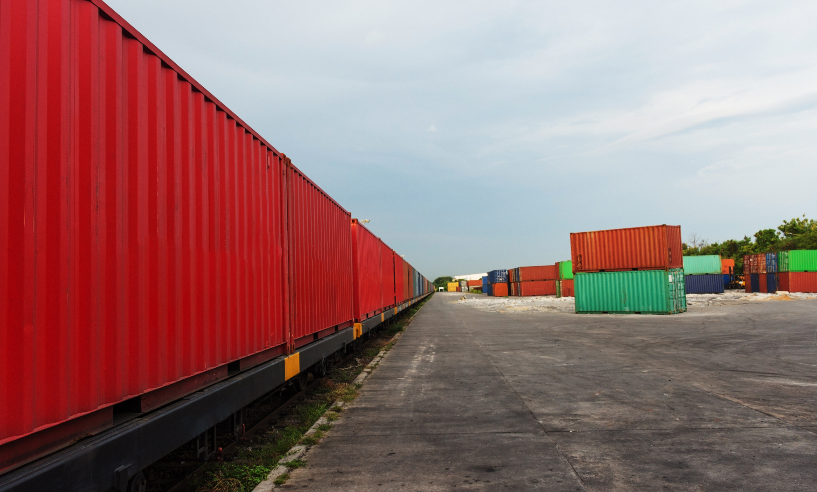 Red container on rail.
