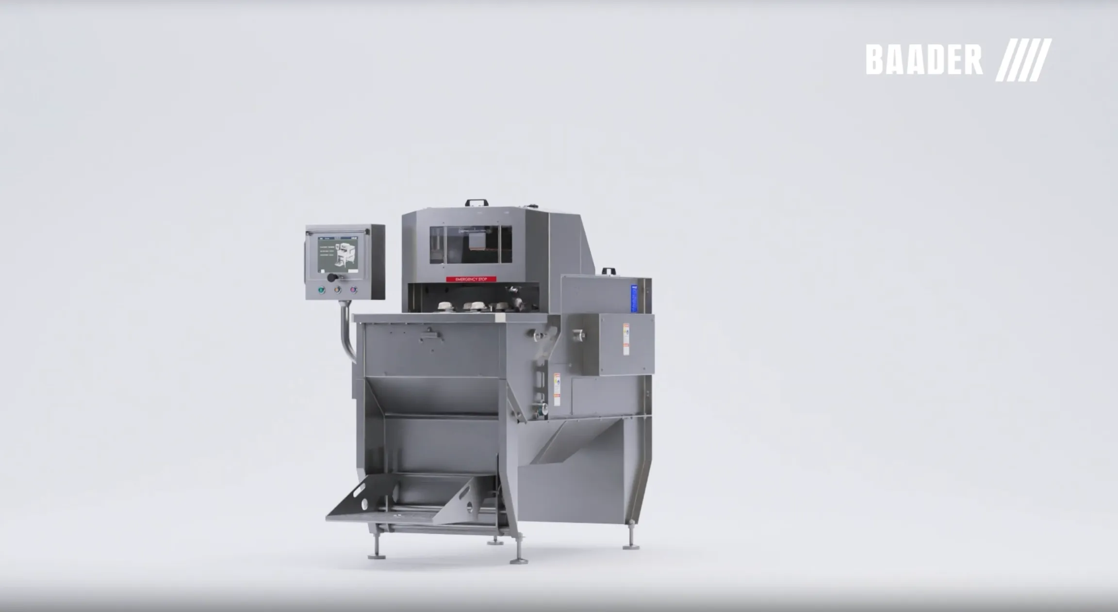 Industrial Baader food processing machine with a digital control panel on the left side.