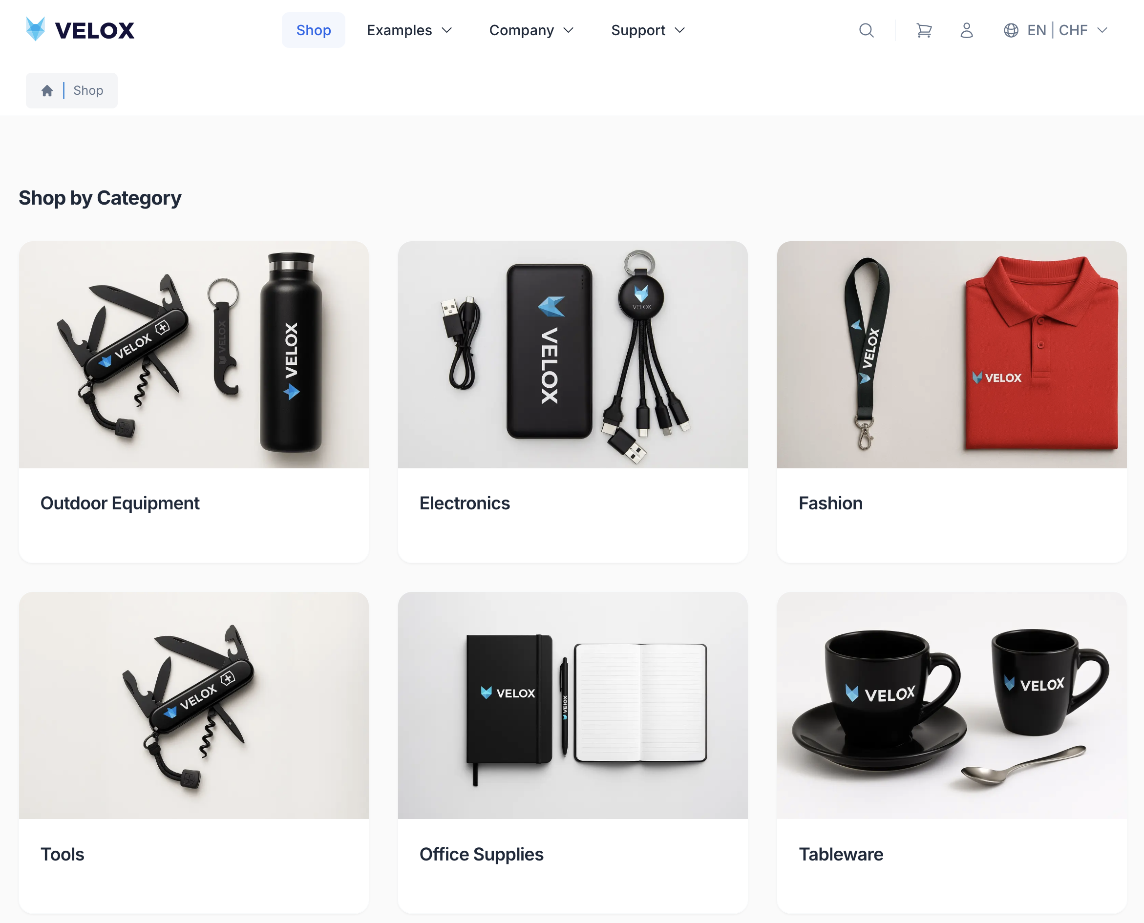 VELOX ecommerce category overview