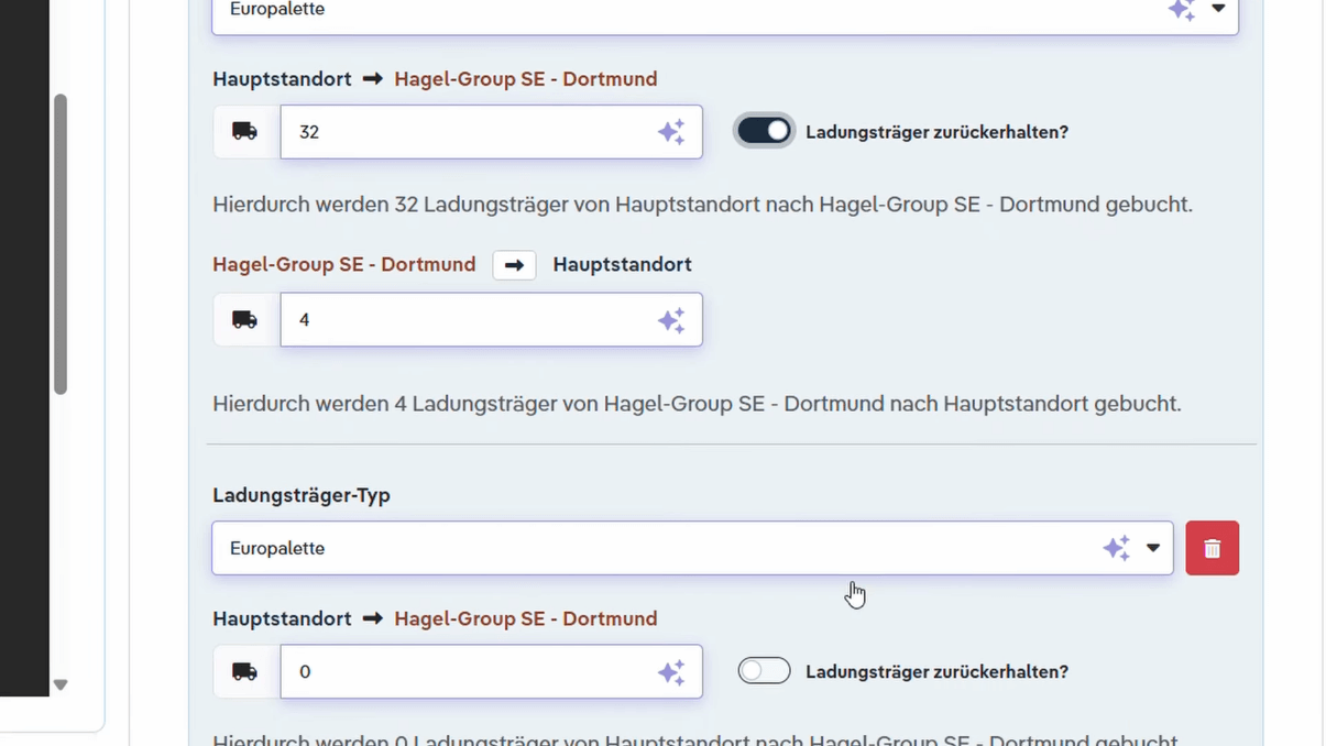 Screenshot der Logistikbude-Software: Vorschläge des KI-Agents, als Close-Up.