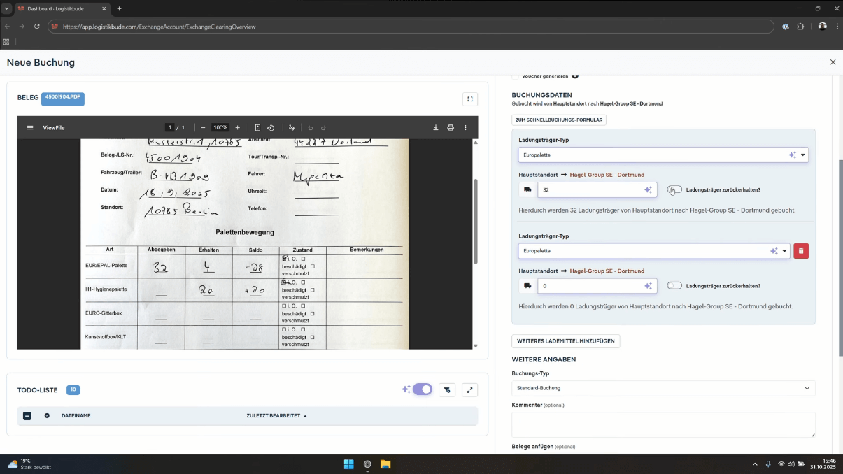 Screenshot der Logistikbude-Software: Vorschläge des KI-Agents.
