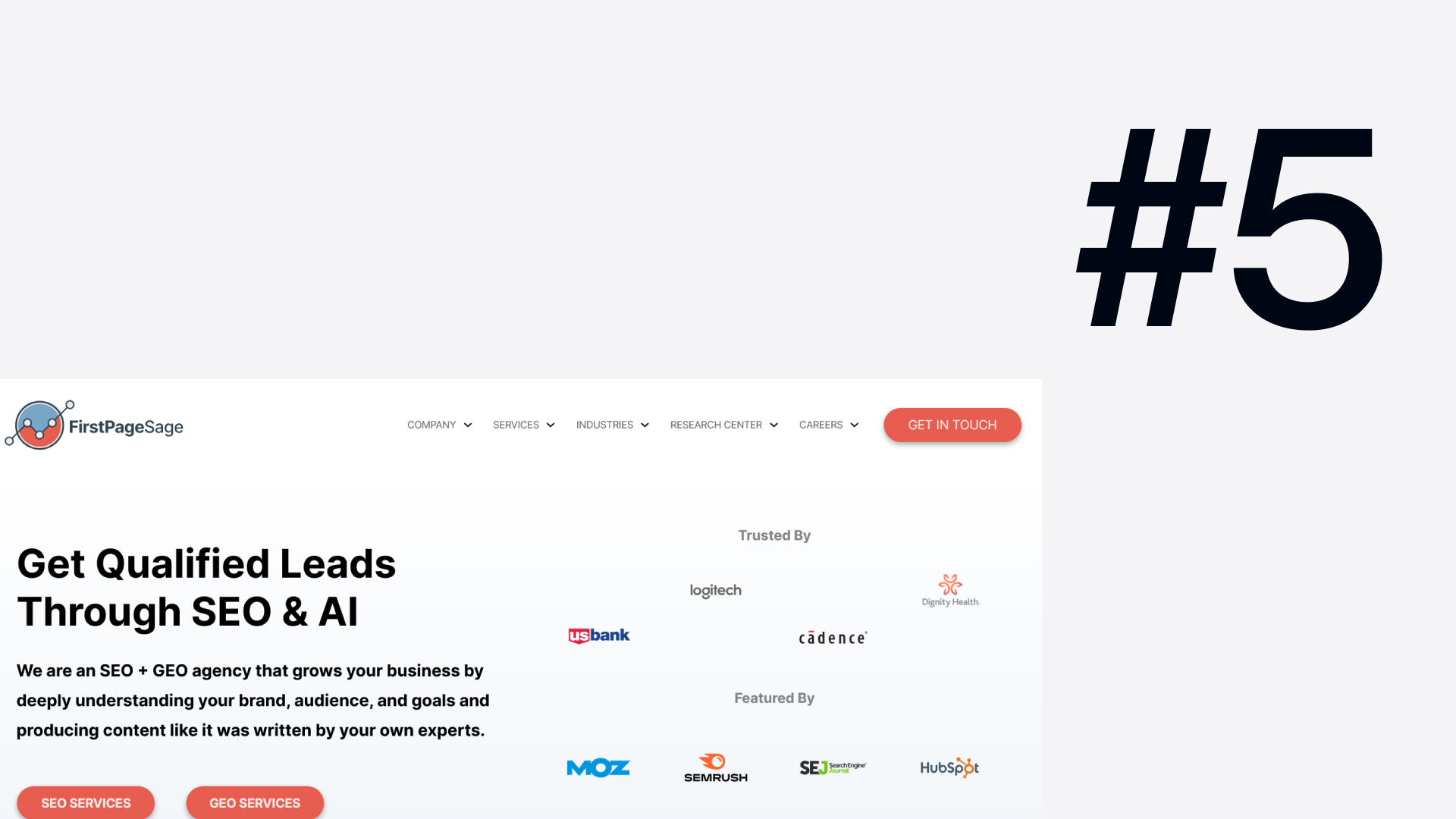 Screenshot of First Page Sage’s home page.