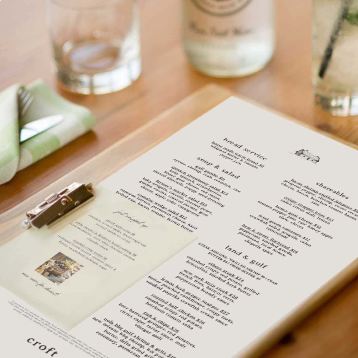 Croft menu design